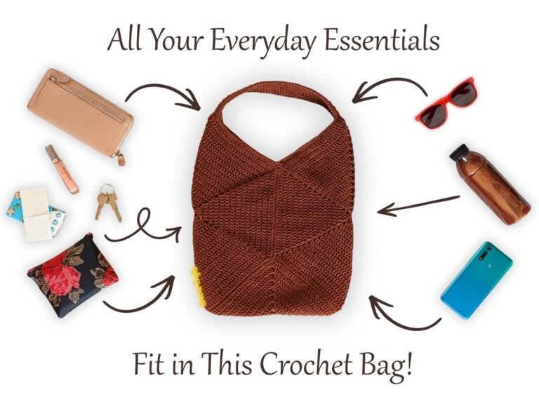 everyday items carried in a crochet bag