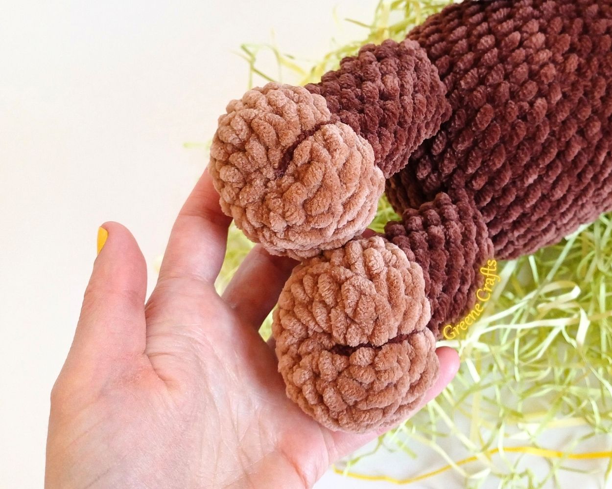 Close-up of the sturdy crochet legs and hooves on Bandit the Bull.
