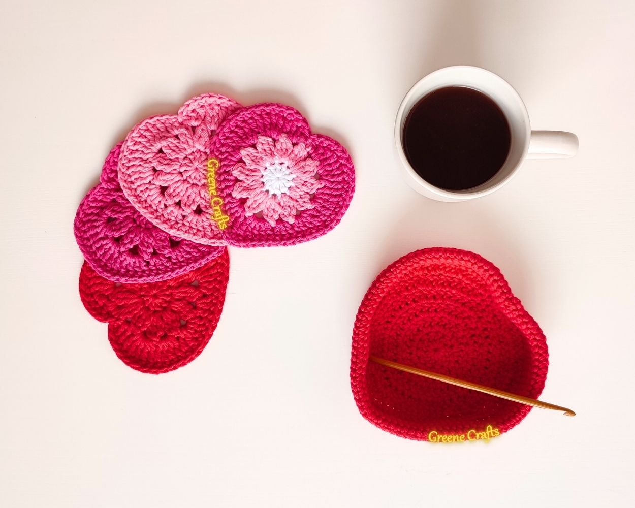 Heart Coasters with Heart-Shaped Basket - Crochet Pattern for Valentine’s Day