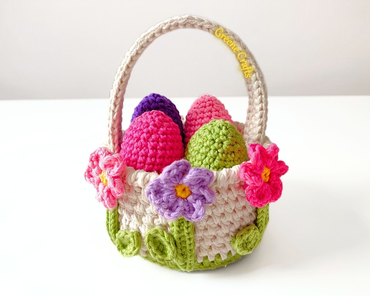 "Spring Flowers" Easter Basket and Eggs - Crochet Pattern