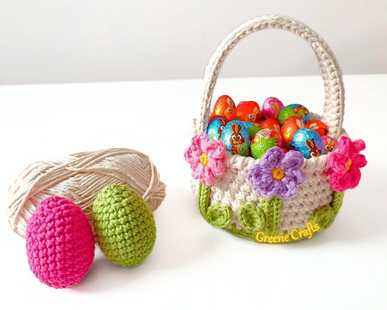 "Spring Flowers" Easter Basket and Eggs - Crochet Pattern - Image 3