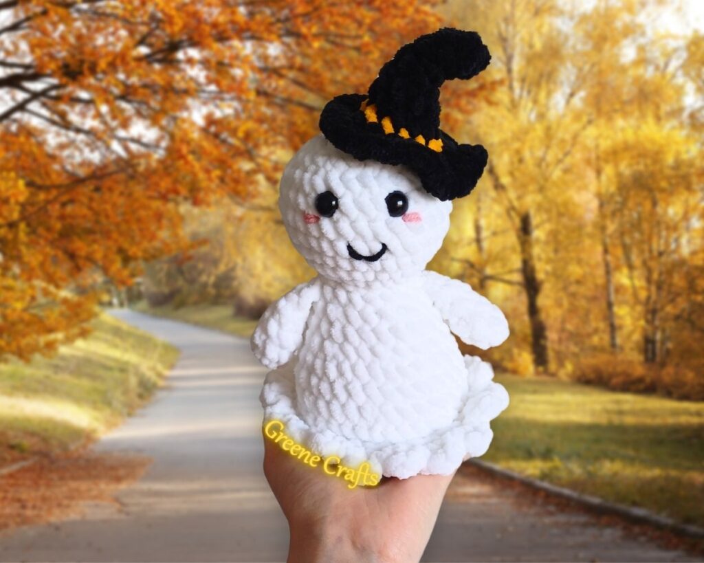 Ghost Plush Toy with Witch Hat - No Sew Crochet Pattern