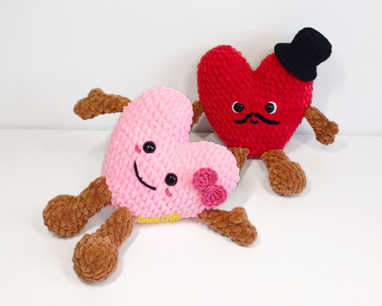 Heart Plush Pair for Valentine's Day - No Sew Crochet Pattern