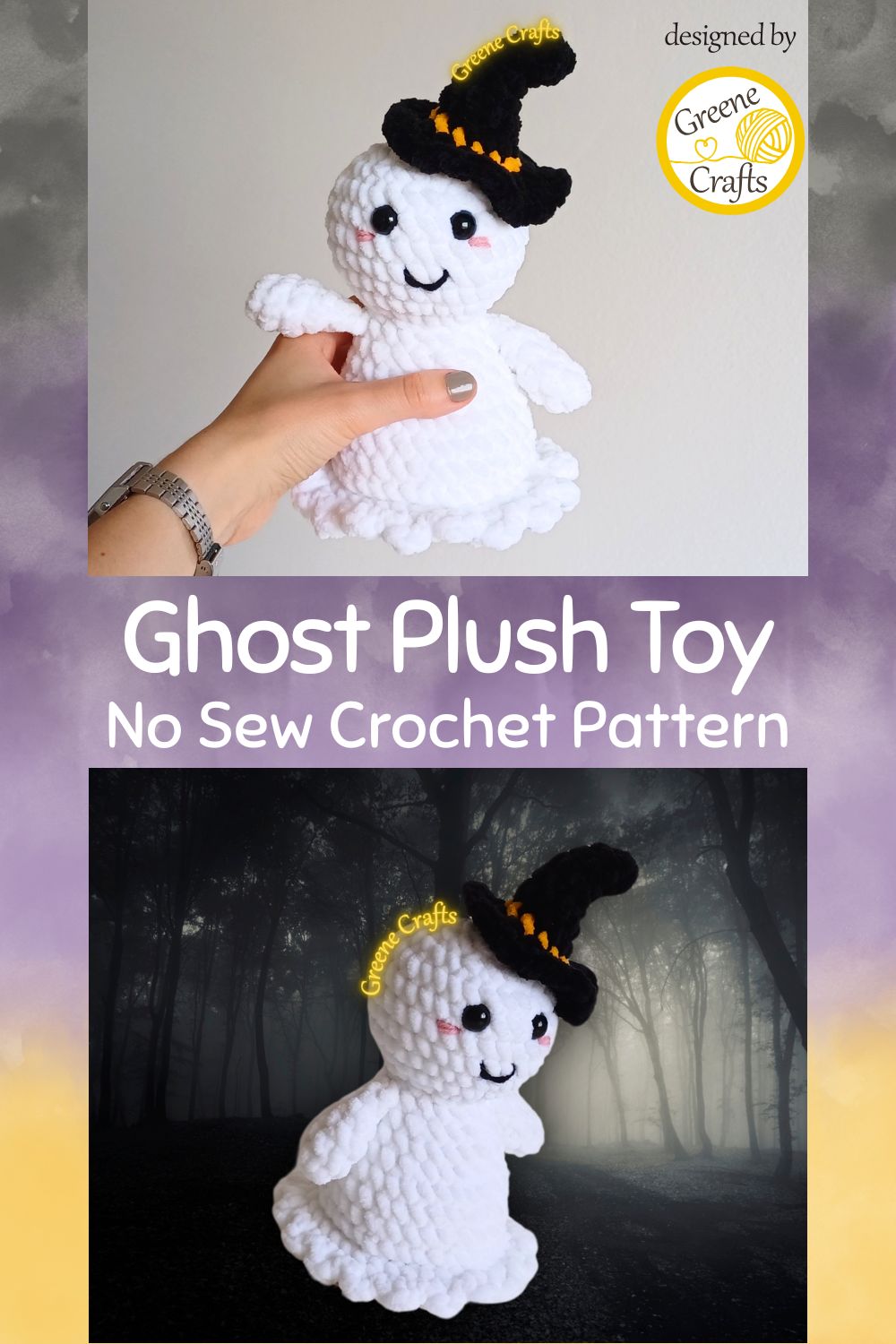 No Sew Ghost Plush Toy with Witch Hat